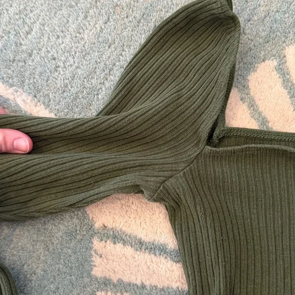 Reformation Forest Green Ribbed Long Sleeve Top - Picture 3 of 4